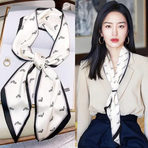 Vista 2 de Roizsx Bufanda de satén de moda para el cabello, bufandas de cuello para mujer, accesorios ligeros para bolso