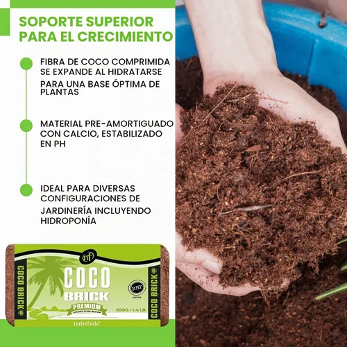 Vista 3 de Bloque Comprimido de Fibra de Coco Orgánico de Coco Coir 650 Gramos de Fibra de Coco Bloque Comprimido de Bajo EC Preamortiguado con Calcio RHP