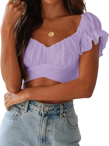 Vista 2 de FMEYOA Blusa de manga larga con hombros descubiertos para mujer, con lazo en la espalda