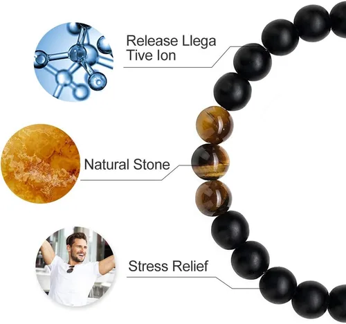 Vista 5 de M MOOHAM Bracelets for Men Christmas Gifts - 8mm Natural Tiger Eye Matte Agate Lava Rock Bracelets Set for Men, Birthday Christmas Gifts for Dad