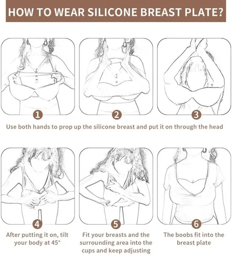 Vista 7 de Breast Plate Crossdressers Strapless Silicone Filled Fake Breast Boobs A-H Cup for Cosplay Transgender (Bronze, H cup M size silicone gel filler)