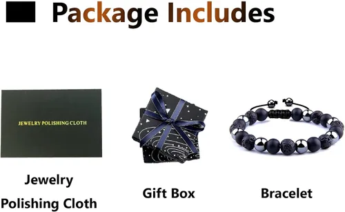 Vista 6 de Pulsera de triple protección para traer suerte y prosperidad hematita negra obsidiana ojo de tigre, pulsera Fengshui para mujeres y hombres