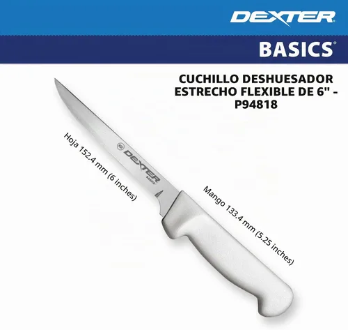 Vista 5 de Dexter-Russell P94818 Basics 31614 Cuchillo de deshuesar, hoja de acero de alto carbono de 152 mm, libre de manchas, flexible y estrecha, mango