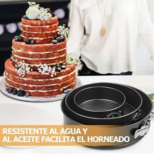 Vista 2 de Springform - Juego de 3 moldes para pasteles (5, 7, 9 pulgadas), molde redondo para tartas de queso, antiadherentes, molde para tartas de queso