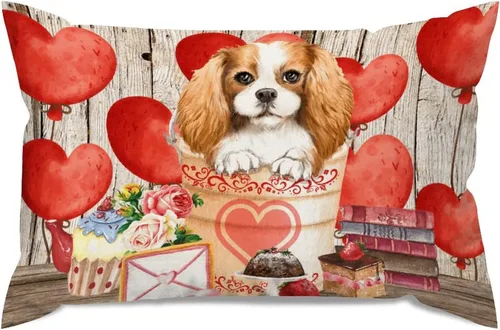 Vista 20 de Fundas de almohada lumbar con textura de madera rústica para perro en cubo, diseño de corazón rojo para el día de San Valentín, fundas de almohada