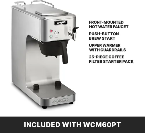 Vista 6 de Waring WCM60PT Café Deco - Cafetera automática o térmica para verter sobre la jarra térmica, construcción de acero inoxidable, grifo de agua