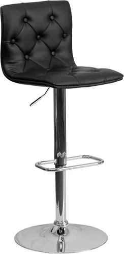 Vista 15 de Flash Furniture Taburete de bar contemporáneo de vinilo gris capitoné con botones y altura ajustable con base cromada