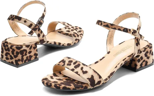 Vista 3 de DREAM PAIRS Zapatos de tacón bajo para mujer con correa de tobillo y puntera abierta clásica, tacón grueso, sandalias de tacón grueso para fiestas