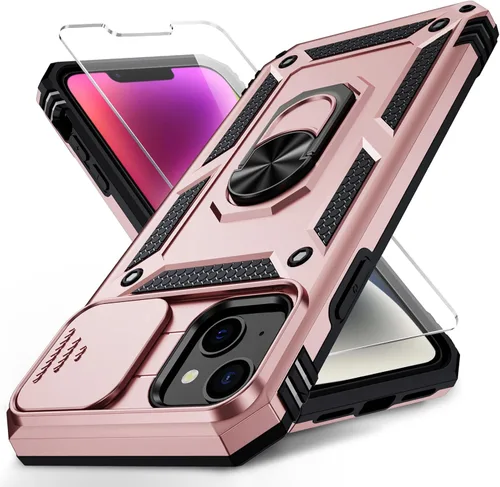 Vista 28 de Funda para iPhone 14 con cubierta para lente de cámara, protector de pantalla HD, protección contra caídas de grado militar de 10 pies, soporte