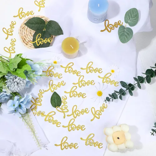 Vista 3 de Sumind 100 piezas doradas para mesa de boda, confeti con purpurina, confeti de compromiso, mesa de compromiso, decoración de despedida de soltera