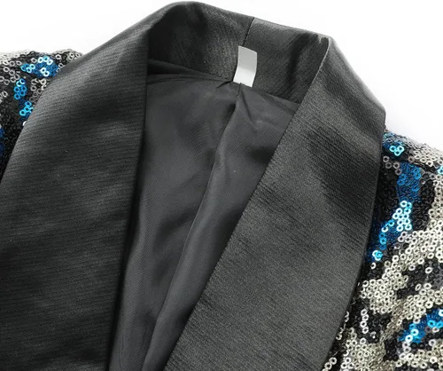 Vista 5 de SWOTGdoby Traje de esmoquin para niños, vestido formal brillante, conjunto de traje de 2 piezas, chaqueta de cachemira, pantalones y cuello de chal