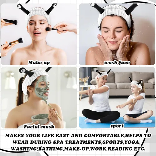 Vista 6 de Sibba Diadema de lavado facial, diademas de caracol, bandas para el cabello de spa, diademas de maquillaje, lindas diademas de forro polar coral