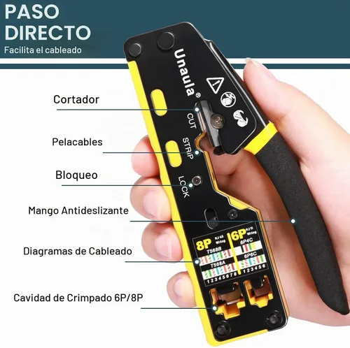Vista 2 de Kit de Herramienta de Crimpado RJ45 de Paso Ethernet, Crimpadora Cat5 Cat6, Kit de Herramienta de Crimpado, Kit de Herramienta de Crimpado Ethernet