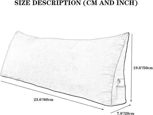Vista 7 de Almohada triangular grande de cuña de lectura, cojín para cabecera de sofá cama, cojín para cabecero, cojín para cama individual, matrimonial Azul