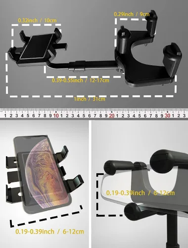 Vista 3 de Soporte giratorio y retráctil de 360° para teléfono de automóvil, soporte ajustable multifuncional, soporte universal para teléfono con espejo