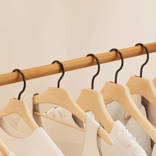 Vista 8 de Perchero de Ropa de Bambú, Perchero con Cajones y Estantes, Estantes de Almacenamiento de 5 Niveles con 6 Ganchos para Colgar, Armario Closet