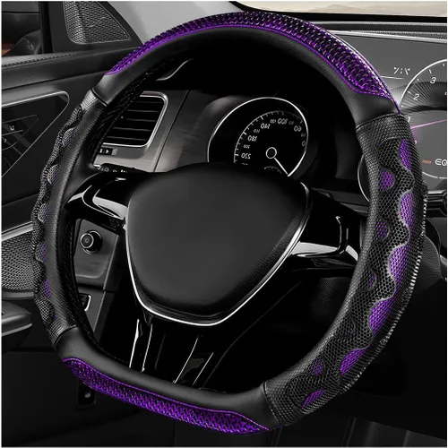 Vista 8 de Funda de volante en forma de D, protector de volante de cuero para automóvil con diseño antideslizante de nido de abeja 3D, funda universal