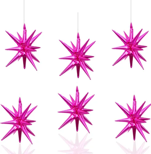 Vista 20 de 6 Globos de Papel de Aluminio con Forma de Estrella Negra de Una Pieza, Globo de Estrella de 14 Puntas 4D Cono Starburst de Mylar de 22 Pulgadas 22