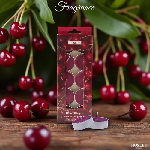 Vista 7 de Hosley Paquete de 120 velas aromáticas de cereza negra, velas de té a granel altamente fragantes para decoración del hogar, velas rojas pequeñas