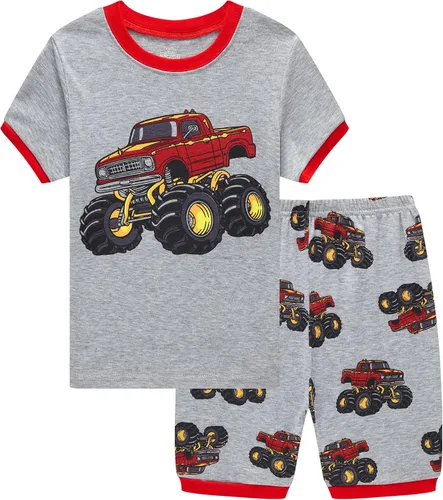 Vista 10 de Pijamas para niños, 100% algodón, 2 piezas, manga corta, conjunto de ropa de dormir de verano para niños, 3t-10t 01 Gris/Estampado De Excavadora