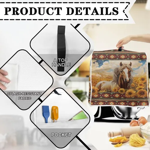 Vista 4 de Funda para batidora de pie de caballo occidental de girasol compatible con cabezal inclinable KitchenAid de 4.5 a 5 cuartos de galón, cubierta