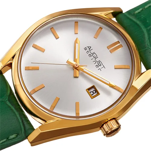 Vista 2 de August Steiner AS8221 - Reloj radiante para mujer, con ventana de fecha, correa de piel auténtica en relieve de cocodrilo