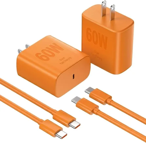 Vista 8 de Cargador súper rápido de 60 W, cargador Samsung para teléfono Android, paquete de 2 cargadores USB C bloque de carga rápida y cable USB C de 10 pies