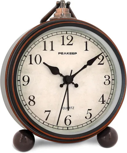 Vista 8 de Peakeep 4" Pequeño Reloj Despertado Retro Analógico a Batería para Decoración de Habitación, Reloj de Noche Silencioso Elegante para Escritorio