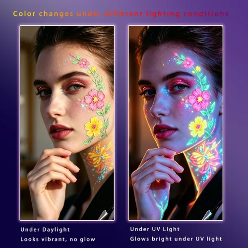 Vista 2 de 12 piezas de pintura corporal que brilla en la oscuridad, kit de maquillaje con luz negra UV para adultos, pinturas fluorescentes no tóxicas