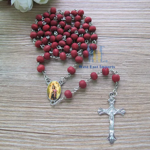 Vista 6 de Rosario perfumado Nuestra Señora del Monte Carmelo (12 piezas) – Regalo de Fragantes cuentas de oración de madera carmesí para un bautismo