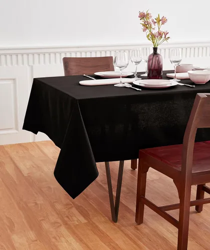 Vista 2 de Solino Home Mantel de lino de algodón, cuadrado negro, Dru 52 x 52 pulgadas
