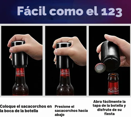 Vista 3 de Regalo del Día del Padre para Papá, abrebotellas YUDANSI Push Down, abridores automáticos de cerveza, removedor de tapas de botella de acero Negro
