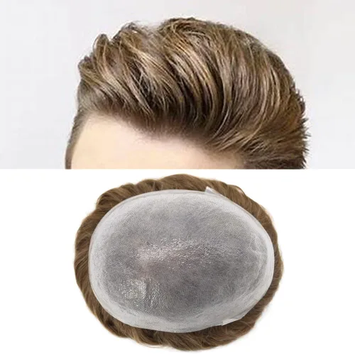 Vista 40 de 0.002 in ultra fina piel tupé Remy cabello humano piezas para hombres V-Looped sistema de pelo para hombre tupé pelo tupé para hombres protesis