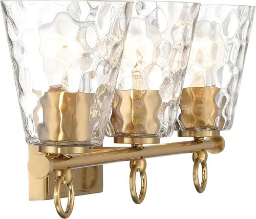 Vista 5 de Imogen - Lámpara de tocador de 3 luces de cristal de agua martillada y metal dorado cepillado