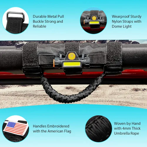 Vista 2 de GAIZON Paquete de 2 asas de agarre para Jeep Wrangler, accesorios Sahara Freedom Rubicon CJ YJ TJ JL JK LJ JLU JKU, Gladiator JT 1955-2023, Negro