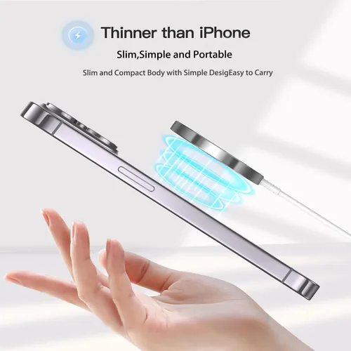 Vista 5 de Cargador inalámbrico magnético para iPhone, carga rápida de 3 pies Apple Mag, almohadilla de carga inalámbrica para iPhone Air/17 Pro Max/16 Pro/16