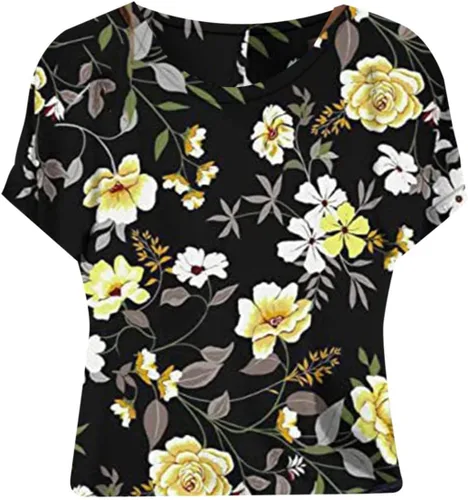 Vista 2 de Tops para mujer 2023 moda boho manga corta mujer estampado suelto top femenino