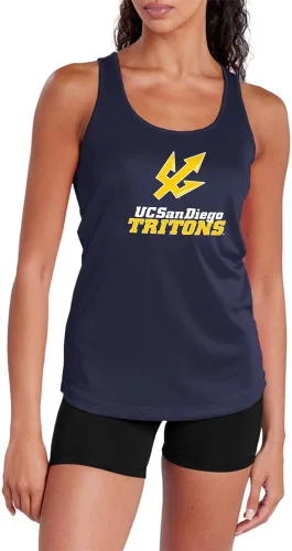 Vista 236 de Camiseta deportiva sin mangas oficial de NCAA Collegiate para mujer, con espalda cruzada, colección con logotipo primario