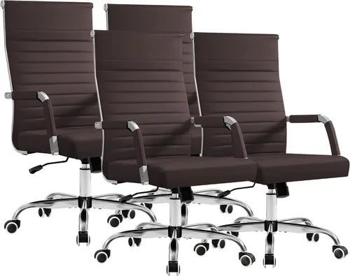 Vista 20 de Furmax Silla de escritorio de oficina acanalada con respaldo medio, silla ejecutiva de piel sintética, silla giratoria ajustable con brazos