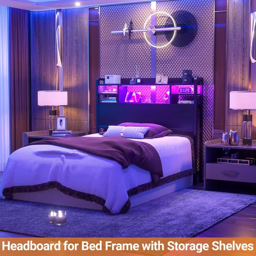 Vista 7 de Aheaplus Cabecero para cama de tamaño individual con almacenamiento, cabeceros con luz LED, tomas de corriente, puertos USB, tamaño individual