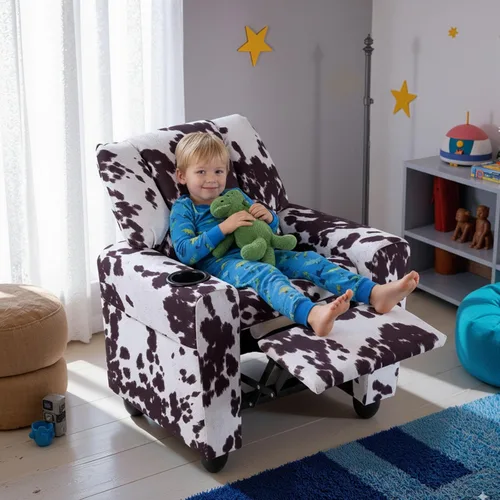 Vista 2 de GLACER Sillón reclinable para niños con portavasos de terciopelo vaca