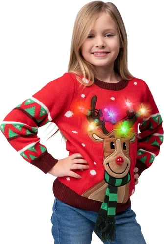 Vista 8 de JOYIN Kid's Christmas Ugly Sweater LED Light Up Reindeer Xmas Sweater Built-in Light Bulbs for Boys Girls