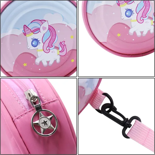 Vista 7 de Bolso cruzado de dibujos animados, lindo bolso de hombro redondo de astronauta, conejo, dinosaurio, unicornio, bolsa de hombro pequeña para niñas