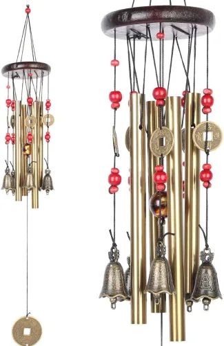 Vista 10 de Tradicional Chino Retro 10 Tubos 5 Campanas de Bronce para Patio Jardín Exterior Vida al Aire Libre Campanillas de Viento 85cm (MT-626)