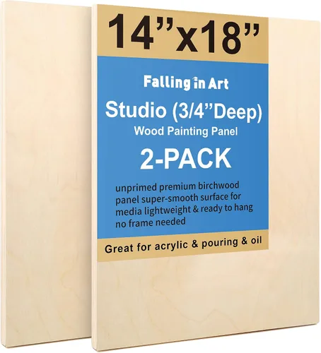 Vista 8 de Kit de Paneles de Lienzo de Madera de Abedul Sin Terminar, Falling in Art Paquete de 2 de 11x17'' Tablas de Cuna de Estudio de 3/4'' de Profundidad