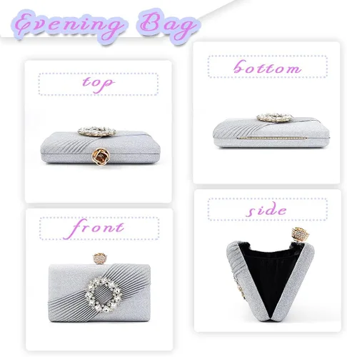 Vista 2 de ELABEST Bolso de mano de noche de cristal brillante con cadena desmontable de diamantes de imitación brillantes, para bodas, cócteles, fiestas