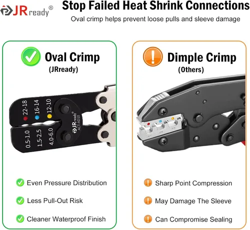 Vista 3 de JRready ACT-AD10 - Herramienta de crimpado de trinquete, crimpadora de cables de 22 a 10 AWG para conectores a tope termorretráctiles y terminales