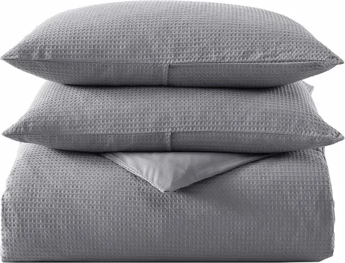 Vista 12 de Vera Wang - Juego de funda de edredón tamaño Queen, juego de ropa de cama de algodón suave con fundas a juego, cierre de botón, elementos esenciales