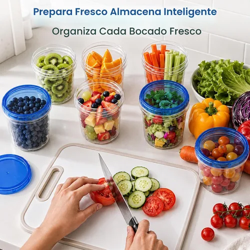 Vista 5 de RFAQK 24 recipientes de almacenamiento para congelador con tapas - 12 recipientes de plástico de 32 oz para delicatessen con 12 tapas de rosca