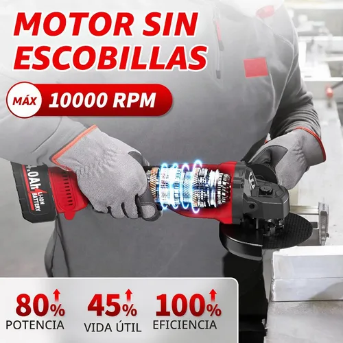 Vista 3 de Amoladora angular inalámbrica de 4-1/2 pulgadas, herramienta de amoladora angular sin escobillas de 10000 RPM, ajuste de 3 velocidades, amoladoras